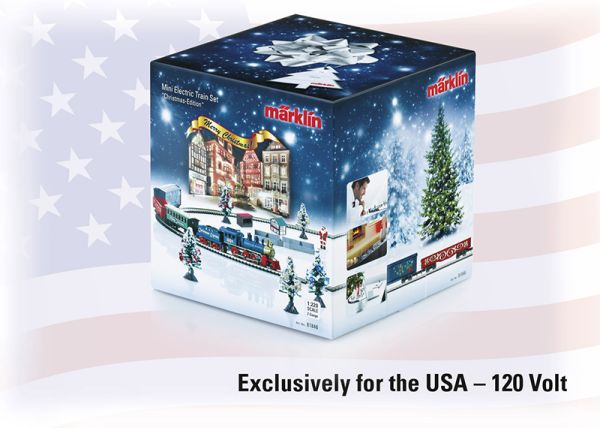Weihnachts-Startpackung. Exklusiv für USA 120 Volt. Dampfgüterzug mit Gleisoval